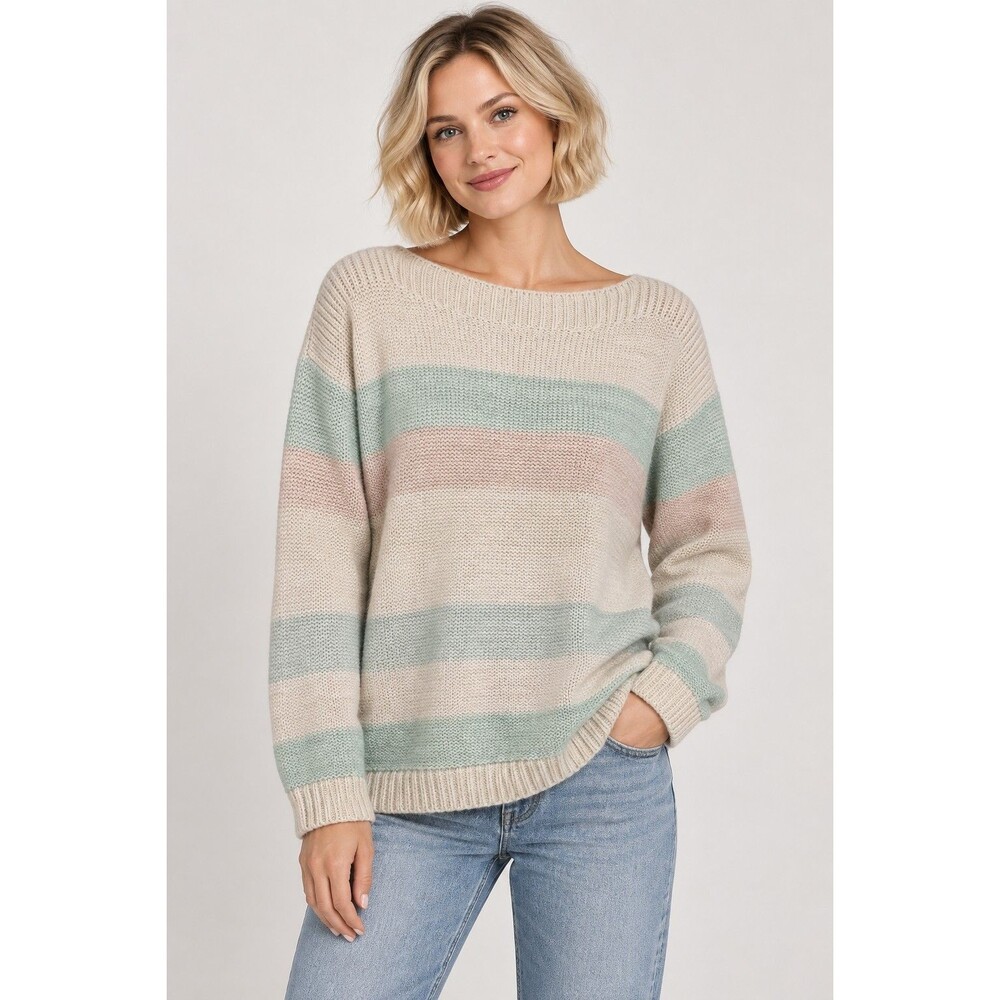 Soft Pastel Striped Knit Sweater Reiss Emily Women’s M Ivory Blue Blush